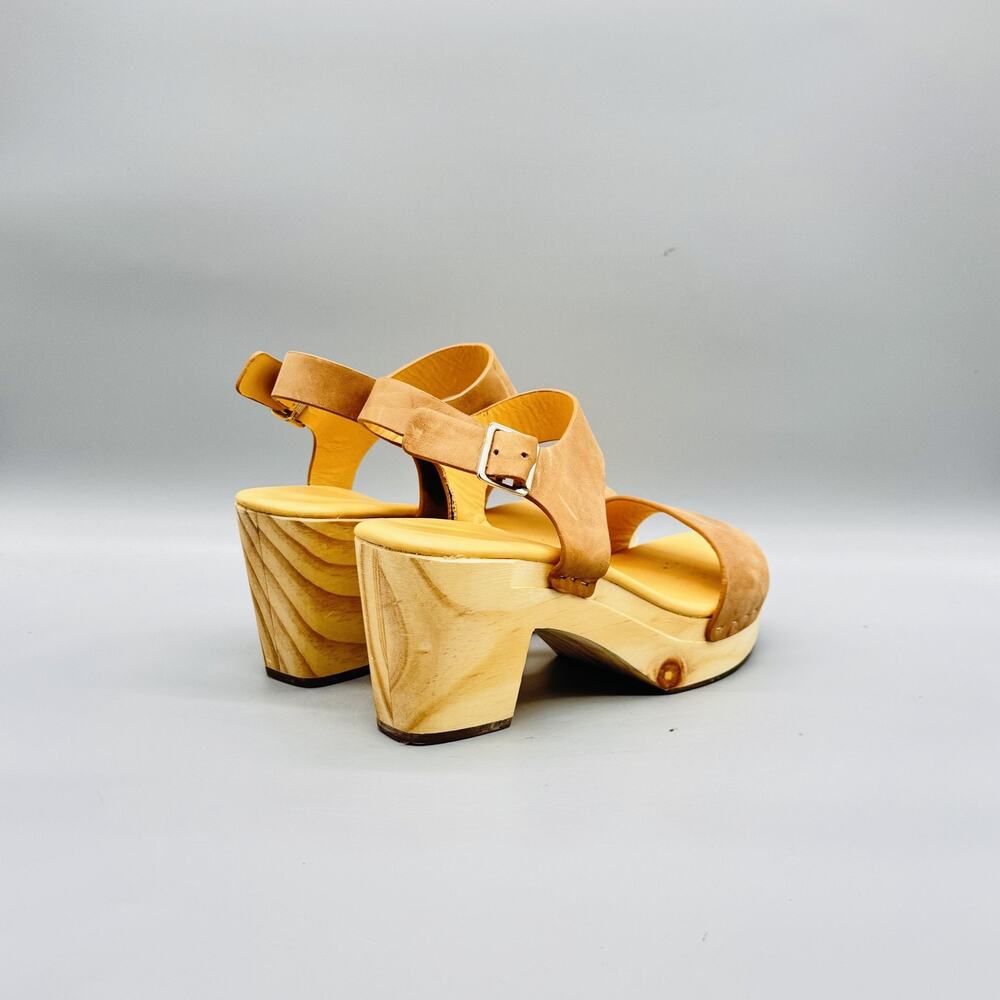 Nisolo Sandals Womens 8 Brown Leather Slingback Wooden Platform Block Heel Shoes - Picture 7 of 11